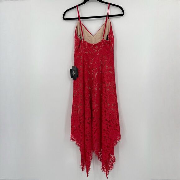 Lulus Womens Dress Size XS Red One Wish Lace Asymmetric Hem Sleeveless Midi - Picture 5 of 10